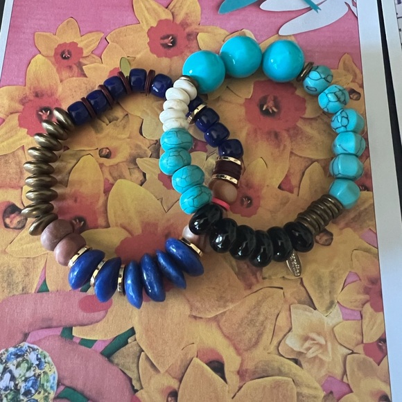 Bundle of 2 Anthropologie Serafina turquoise beaded bracelets - Picture 3 of 5